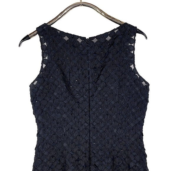 CARMEN MARC VALVO BLACK LATTICE DOT APPLIQUE CRYSTAL SLEEVELESS SHEATH DRESS - Picture 8 of 15